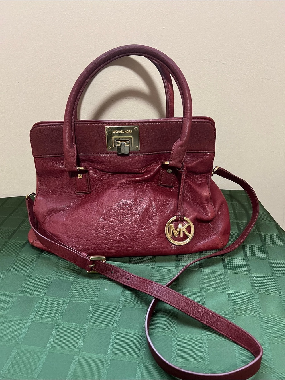 Michael Kors Wine Leather Satchel with Gold Hardware